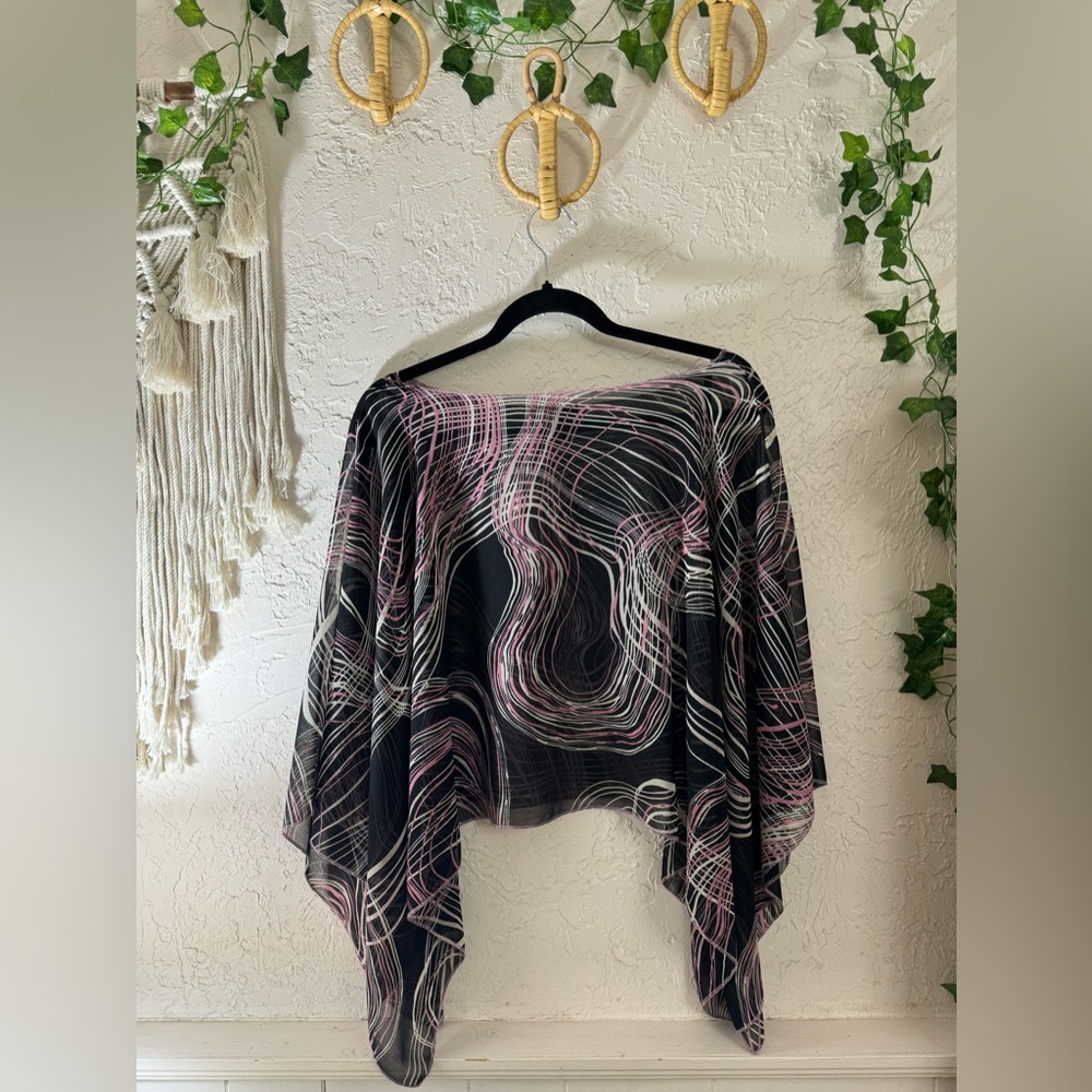 Vintage Y2K 90’S Black & Pink One Size Poncho With Side Slits Retro Streetwear - Picture 6 of 11
